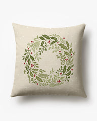 Holly Wreath Ivory Woven Throw Pillow