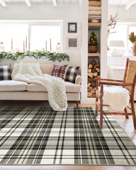 Dress Stewart Tartan Black & Ivory Flatwoven Rug