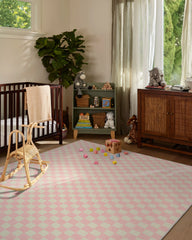 Let's Play Checkers Pink Rug