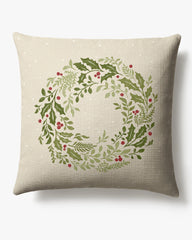 Holly Wreath Ivory Woven Throw Pillow