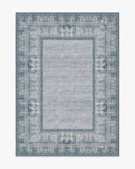 Vintage Daisy Bordered Blue Rug