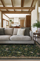 Bird & Pomegranate Teal Green Flatwoven Rug by Morris & Co.
