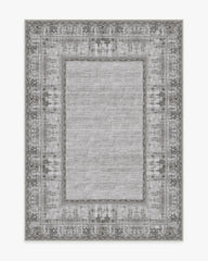 Vintage Daisy Bordered Grey Flatwoven Rug