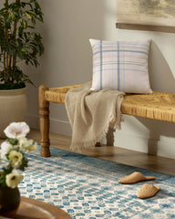Jules Ivory & Soft Blue Woven Throw Pillow