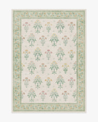 Meadow Sweet Ivory & Green Flatwoven Rug by Morris & Co.