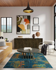 Sgraffito Royal Blue Flatwoven Rug by Malene Barnett