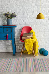 Multi Stripe Polychrome Flatwoven Rug