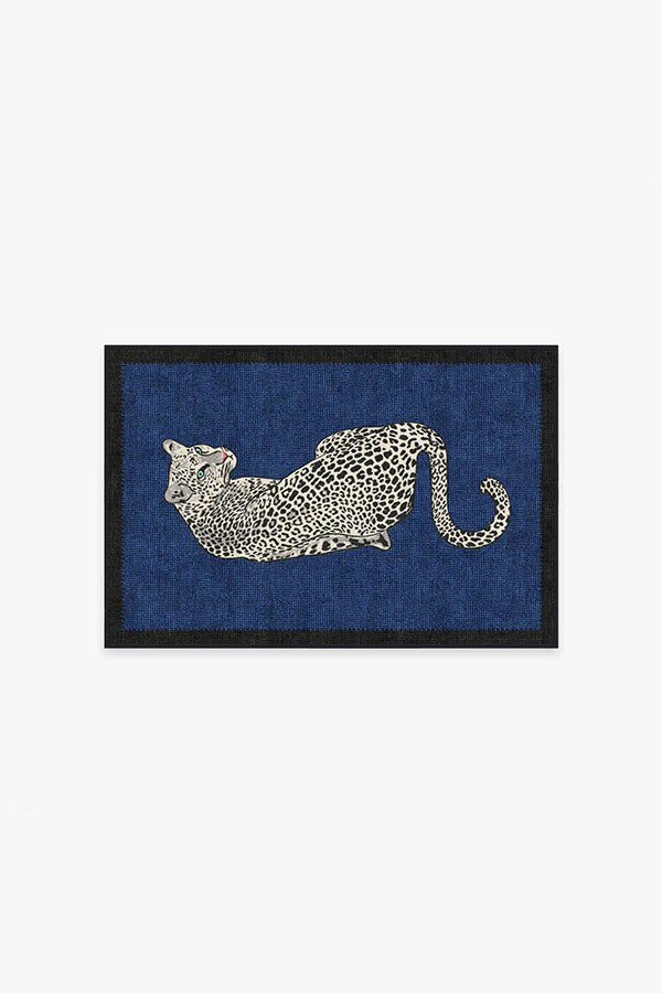 Snow Leopard Sapphire Flatwoven Rug by Jonathan Adler