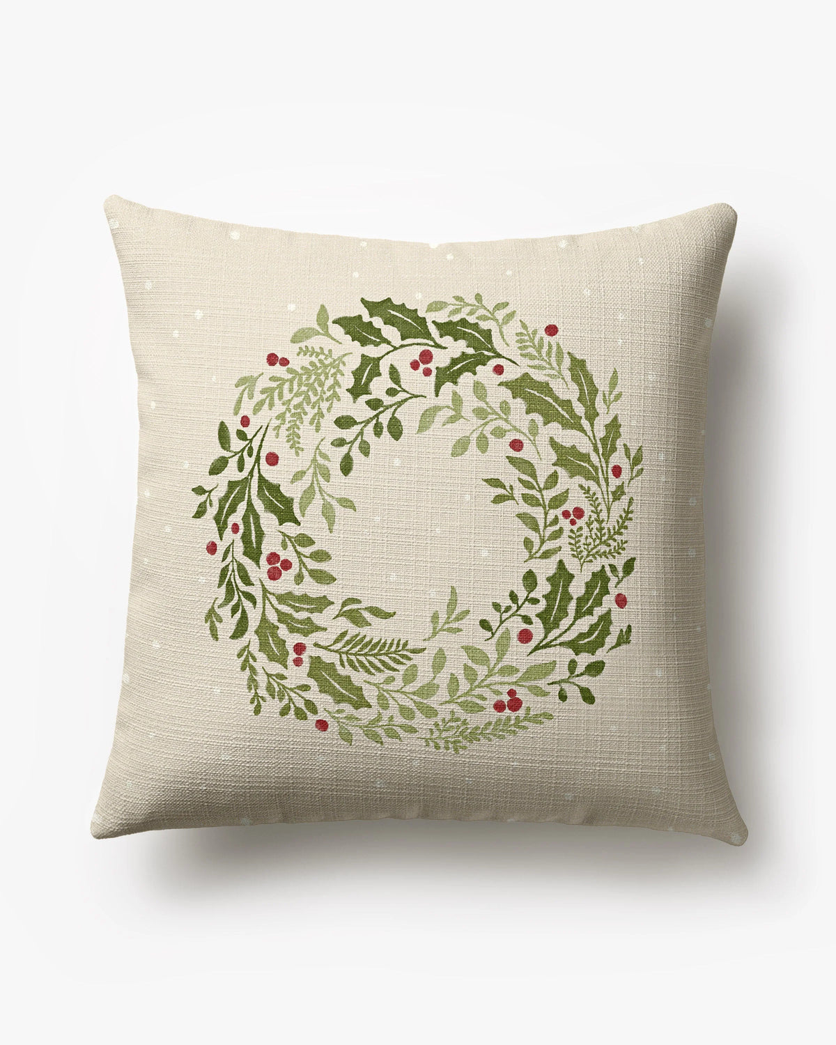 Holly Wreath Ivory Woven Throw Pillow