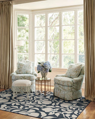 Flora Ink Blue & Ivory Flatwoven Rug by The Hiltons