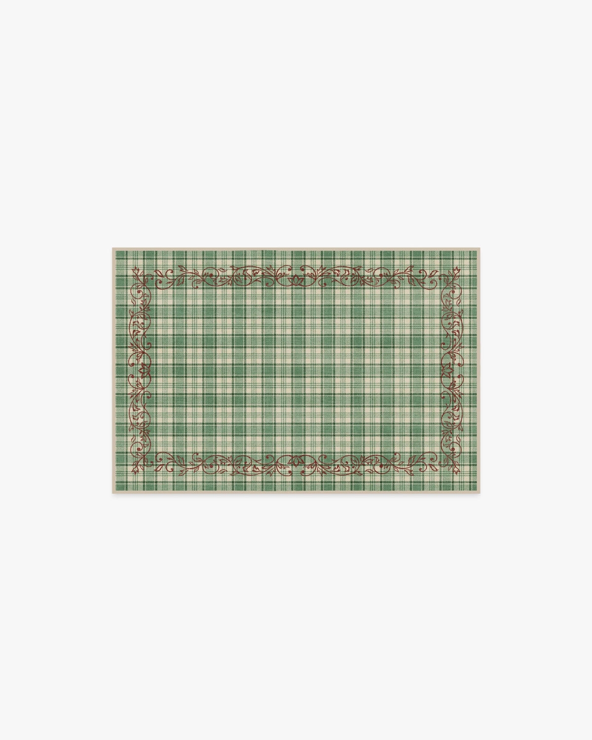 Tartan Trim Green & Red Rug