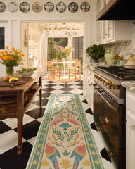 Birds Of A Feather Green & Peach Flatwoven Rug by Iris Apfel
