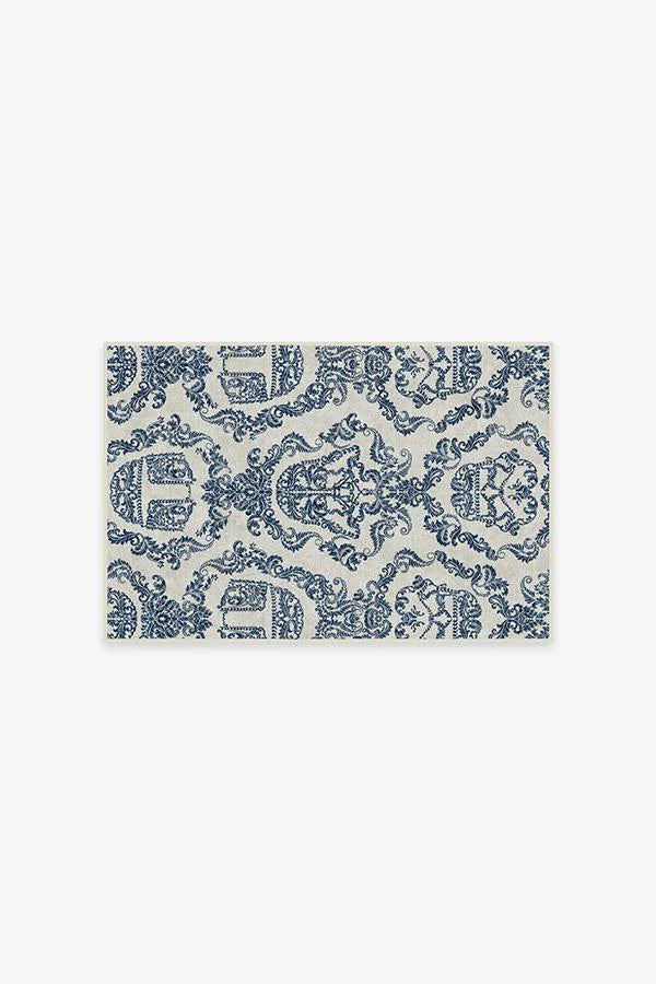 Dark Side Damask Delft Blue Flatwoven Rug