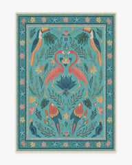 Birds Of A Feather Aqua Flatwoven Rug by Iris Apfel