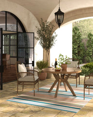 Tropez Stripe Teal Multicolor Outdoor Rug