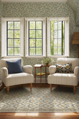 Bellflowers Ivory & Gold Flatwoven Rug by Morris & Co.