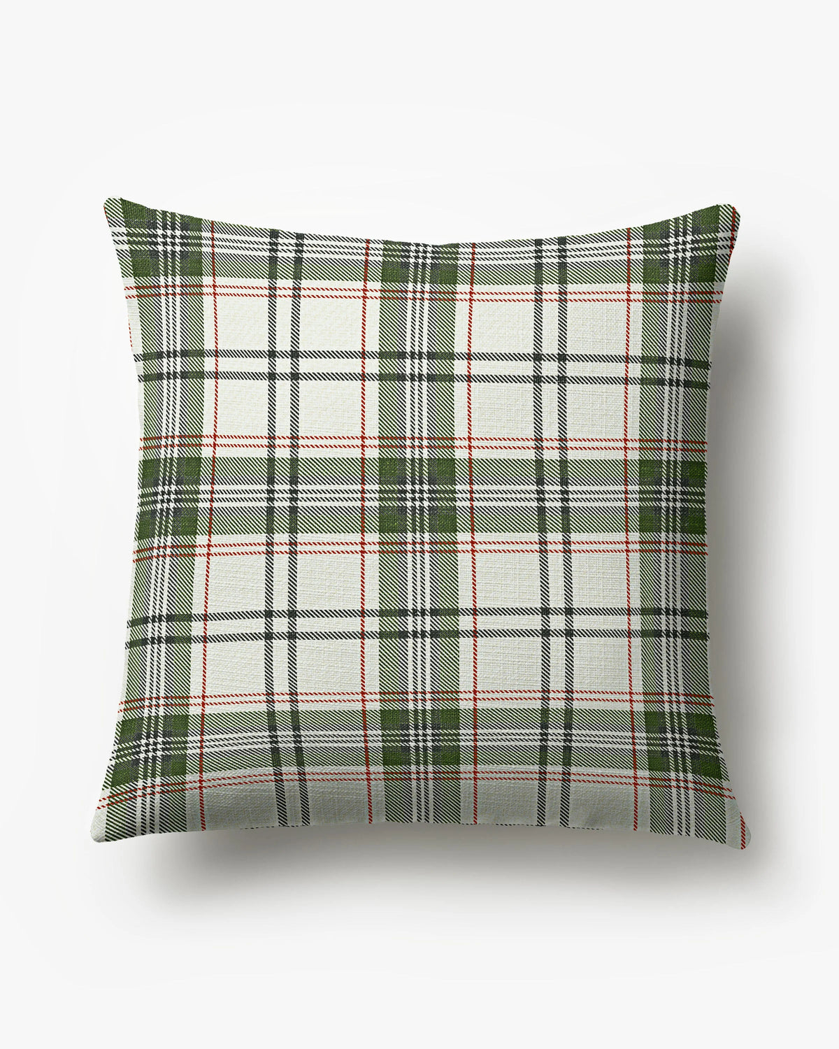 Noelle Tartan Eggshell & Green Woven Throw Pillow