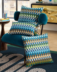 Puzzles Blue & Cognac Woven Throw Pillow by Jonathan Adler